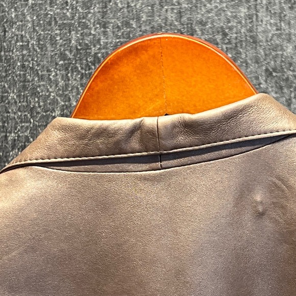 Lafayette 148 New York Leather Jacket Women's Brown Size 12 Zipper Front - Picture 8 of 13